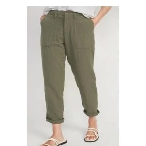 NWT High-Waisted Slouchy Cropped Tapered Workwear Pants Khaki Green Size 22